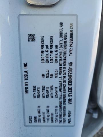 5YJ3E1EB6NF200145 Tesla MODEL 3