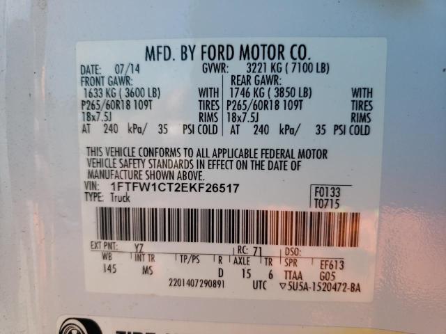 1FTFW1CT2EKF26517 Ford F150 Supercrew