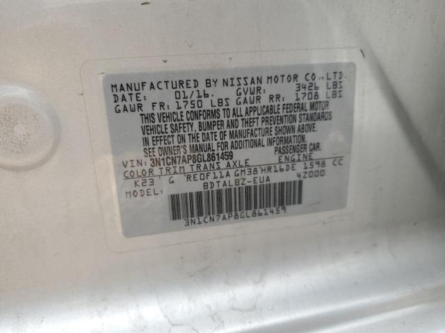 3N1CN7AP8GL861459 Nissan VERSA S