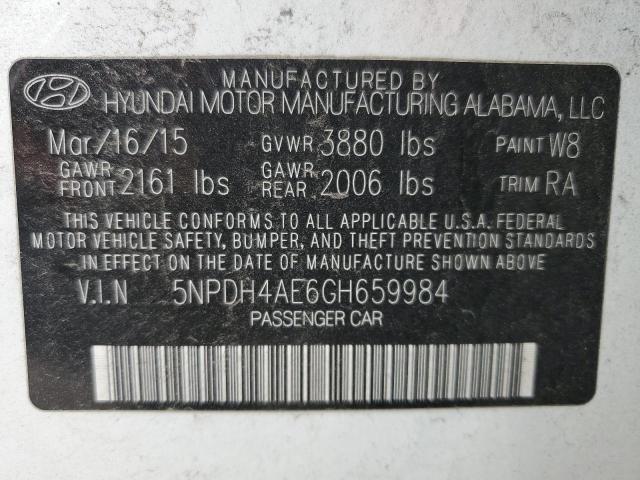 5NPDH4AE6GH659984 Hyundai ELANTRA SE