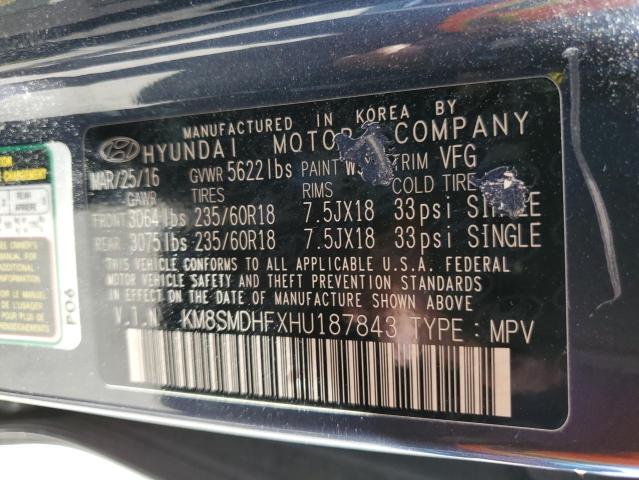 KM8SMDHFXHU187843 Hyundai Santa Fe Se