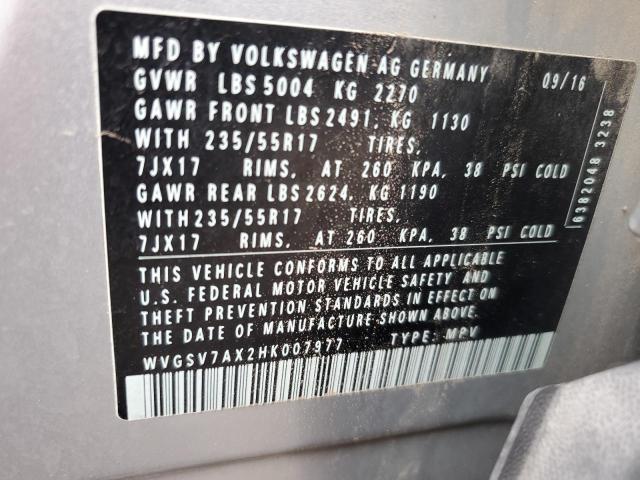 WVGSV7AX2HK007977 Volkswagen Tiguan Wolfsburg