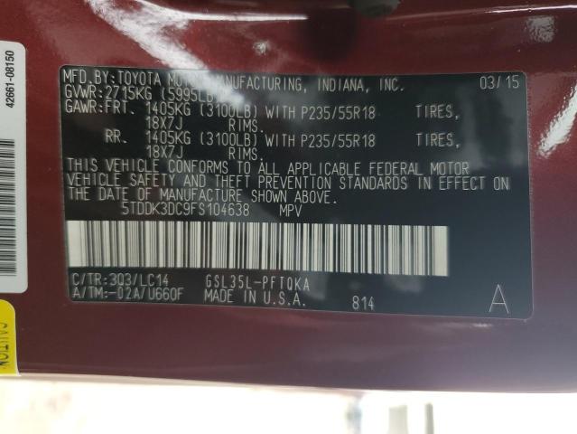 5TDDK3DC9FS104638 Toyota SIENNA XLE