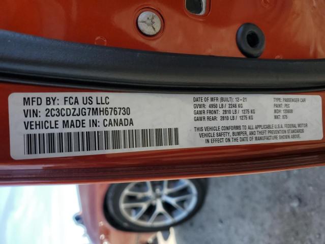 2C3CDZJG7MH676730 Dodge Challenger Gt