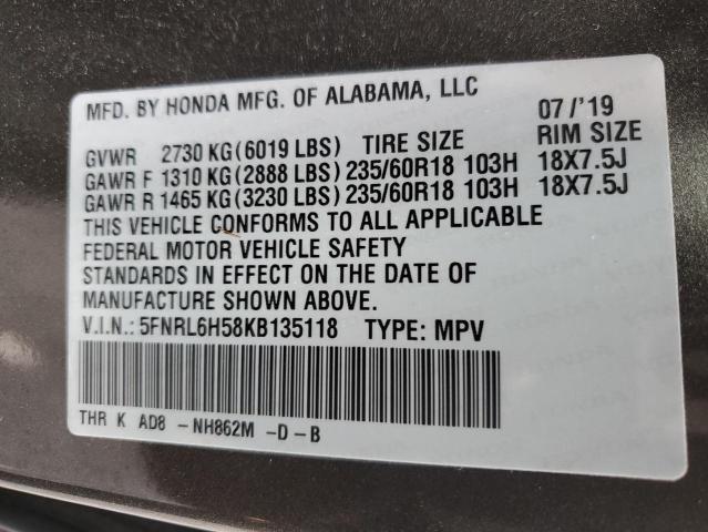 5FNRL6H58KB135118 Honda ODYSSEY EX