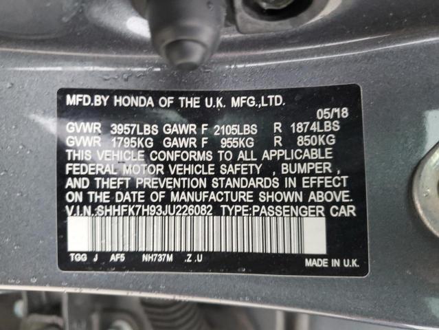SHHFK7H93JU226082 Honda Civic Sport Touring