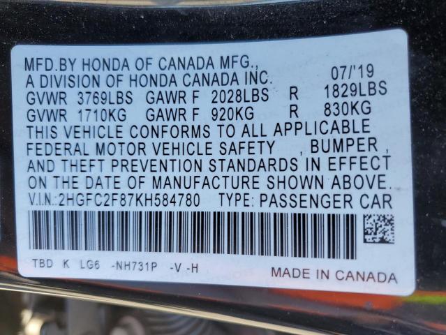 2HGFC2F87KH584780 Honda Civic Sport