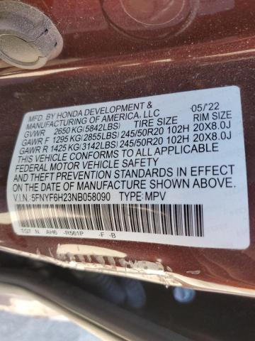 5FNYF6H23NB058090 Honda PILOT SE