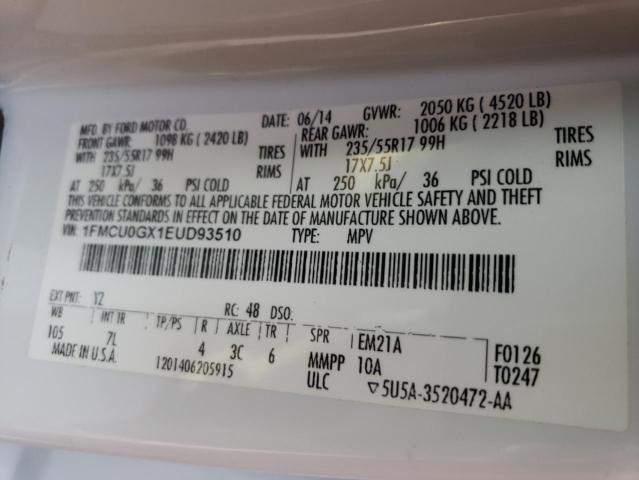1FMCU0GX1EUD93510 Ford ESCAPE SE