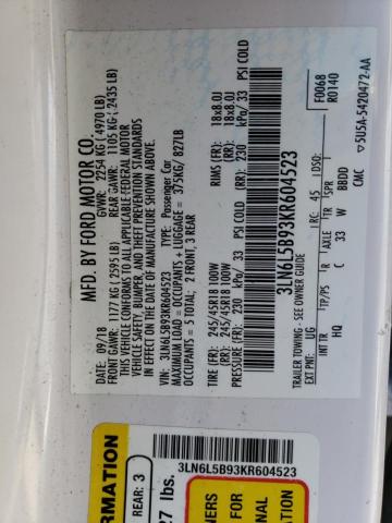 3LN6L5B93KR604523 Lincoln MKZ