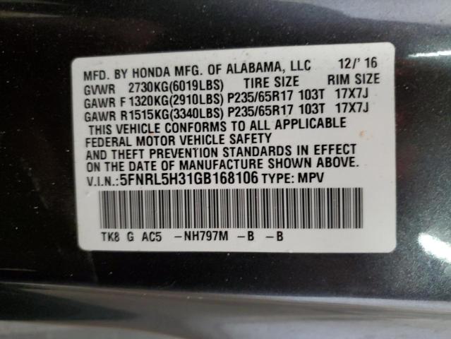 5FNRL5H31GB168106 Honda ODYSSEY SE