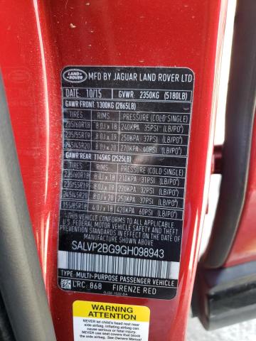 SALVP2BG9GH098943 Land Rover Range Rover Evoque Se