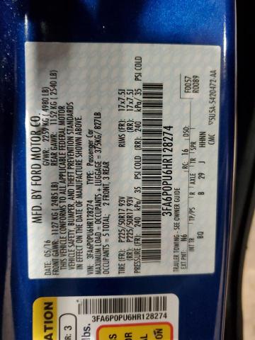 3FA6P0PU6HR128274 Ford Fusion Se Phev