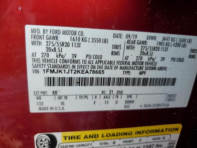 1FMJK1JT2KEA78665 Ford Expedition Max Xlt