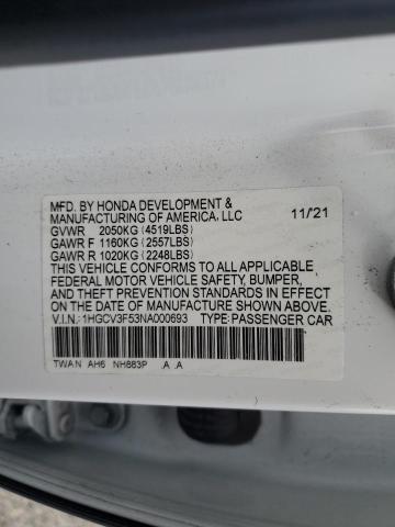 1HGCV3F53NA000693 Honda Accord Hybrid Exl