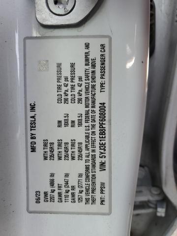 5YJ3E1EB8PF608004 Tesla MODEL 3
