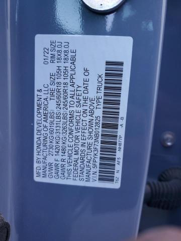 5FPYK3F73NB012825 Honda Ridgeline Rtl