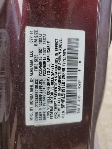 5FNRL5H91EB129890 Honda Odyssey Touring