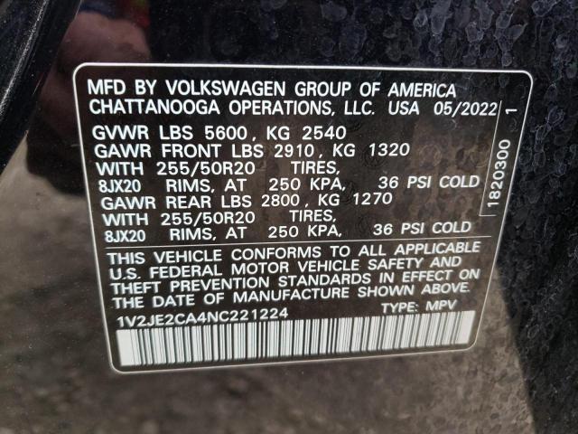1V2JE2CA4NC221224 Volkswagen Atlas Cross Sport Se