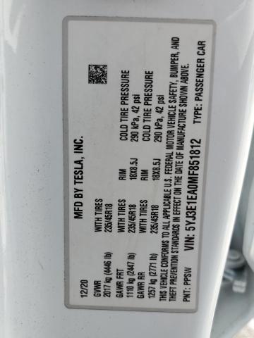 5YJ3E1EA0MF851812 Tesla MODEL 3