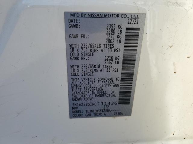 5N1AZ2BS1NC111436 Nissan MURANO SV