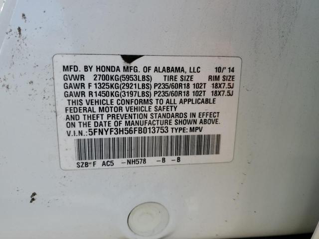 5FNYF3H56FB013753 Honda PILOT EXL