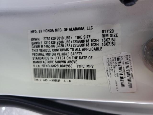 5FNRL6H26LB045960 Honda ODYSSEY LX