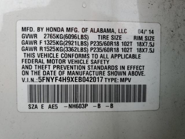 5FNYF4H9XEB042017 Honda Pilot Touring