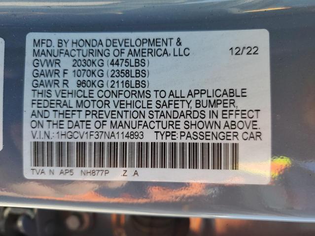 1HGCV1F37NA114893 Honda Accord Sport