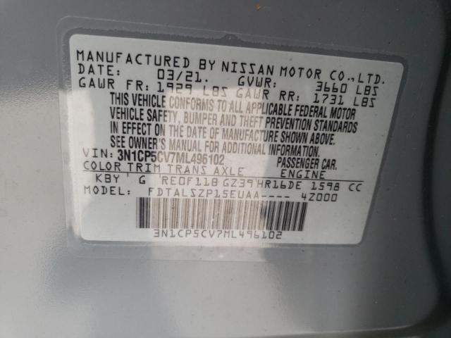 3N1CP5CV7ML496102 Nissan KICKS SV