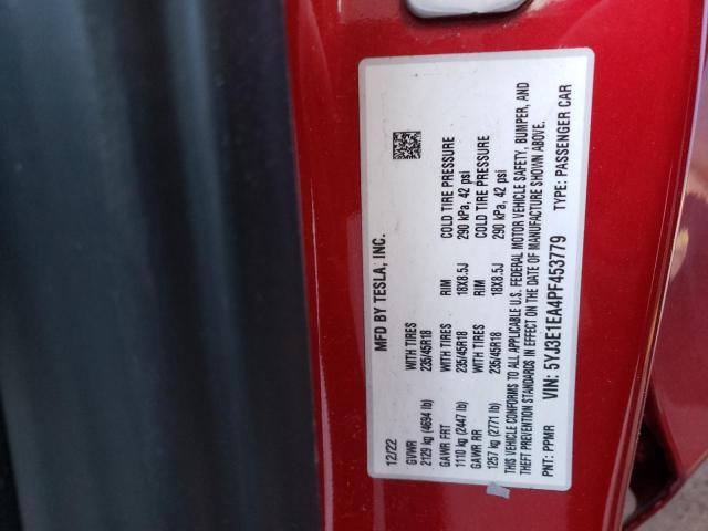 5YJ3E1EA4PF453779 Tesla MODEL 3