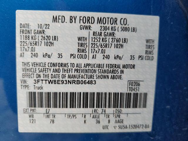 3FTTW8E93NRB06483 Ford Maverick Xl