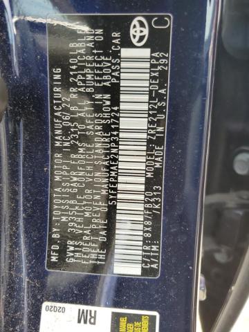 5YFEPMAE2NP341724 Toyota COROLLA LE