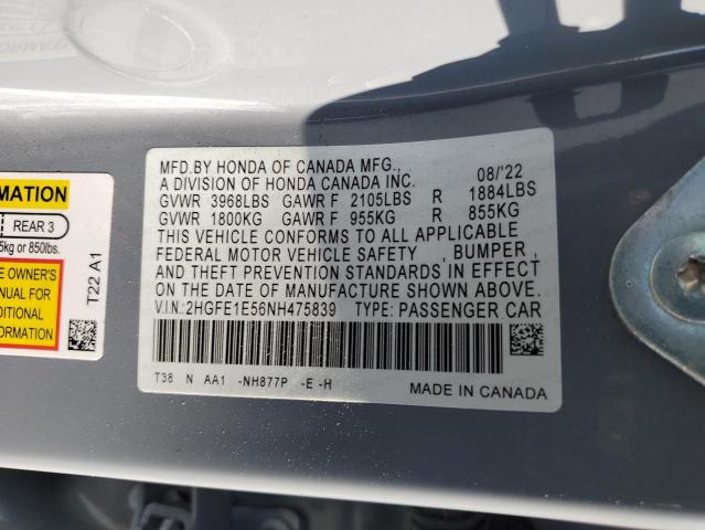 2HGFE1E56NH475839 Honda CIVIC SI