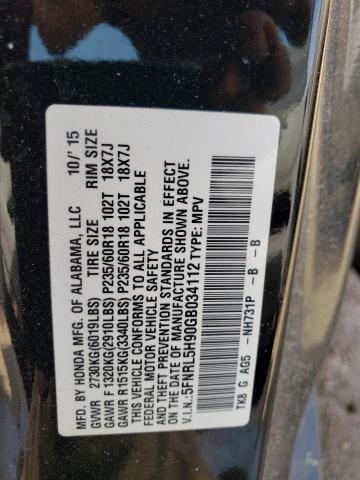 5FNRL5H90GB034112 Honda Odyssey Touring