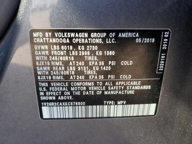 1V2GR2CAXKC576800 Volkswagen Atlas S
