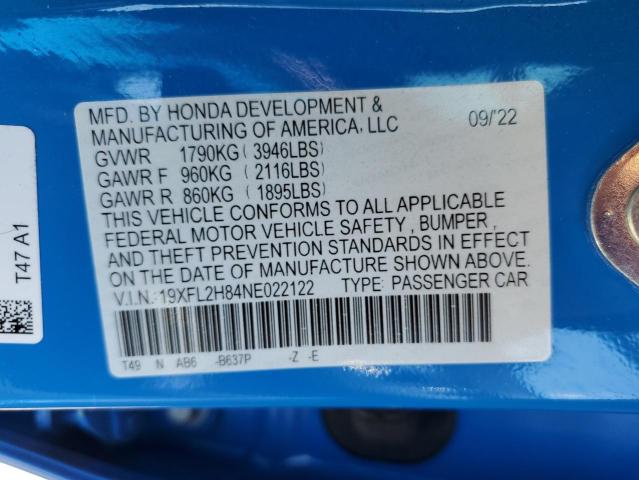 19XFL2H84NE022122 Honda Civic Sport
