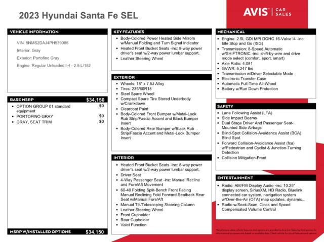 5NMS2DAJ4PH539085 Hyundai Santa Fe Sel