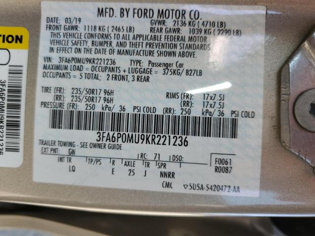 3FA6P0MU9KR221236 Ford FUSION SEL