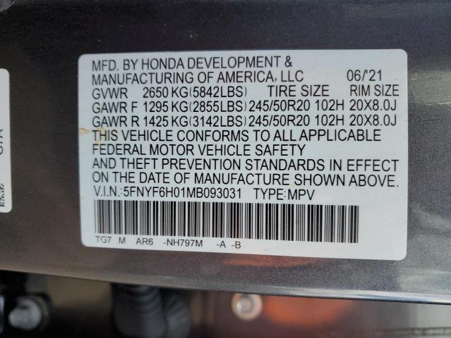 5FNYF6H01MB093031 Honda Pilot Elite