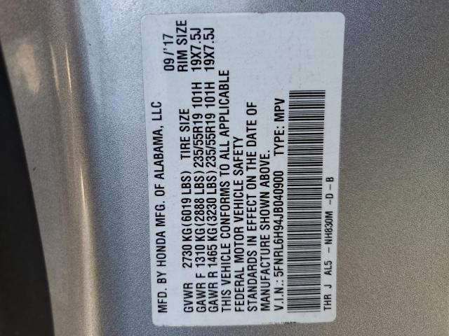 5FNRL6H94JB040900 Honda Odyssey Elite