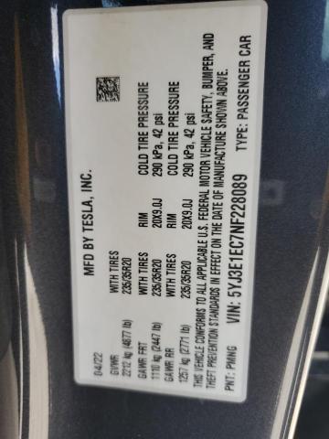 5YJ3E1EC7NF228089 Tesla MODEL 3