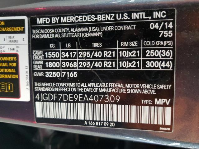 4JGDF7DE9EA407309 Mercedes-Benz Gl 550 4matic