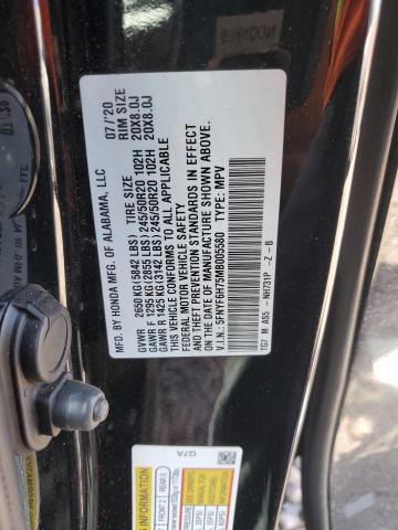 5FNYF6H75MB005580 Honda Pilot Black