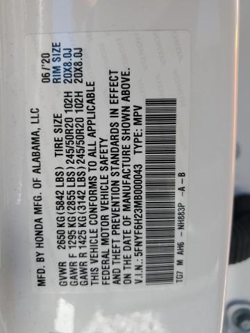 5FNYF6H23MB000043 Honda PILOT SE