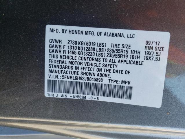 5FNRL6H92JB045898 Honda Odyssey Elite