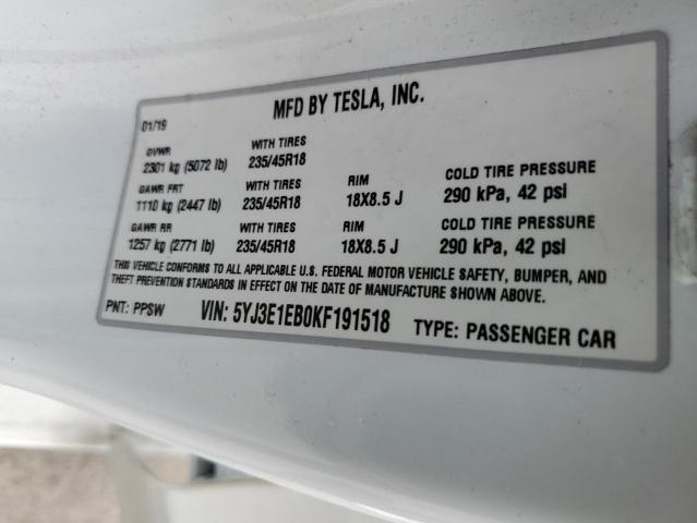 5YJ3E1EB0KF191518 Tesla MODEL 3