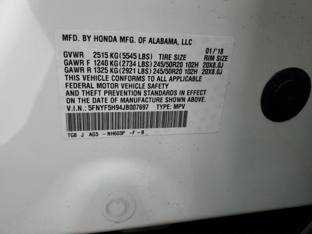 5FNYF5H94JB007697 Honda Pilot Touring