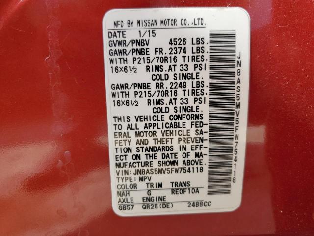 JN8AS5MV5FW754118 Nissan Rogue Select S