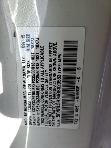 5FNRL5H94GB020553 Honda Odyssey Touring